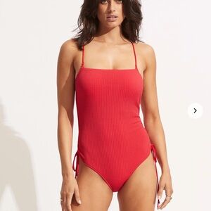 Seafolly Sea Dive Scoop Neck Drawstring Side One Piece - Chilli Red